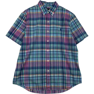 古着 ラルフローレン Ralph Lauren SLIM FIT スリムフィット マドラスチェック 半袖 ボタンダウン チェックシャツ メンズXL相当/eaa639483