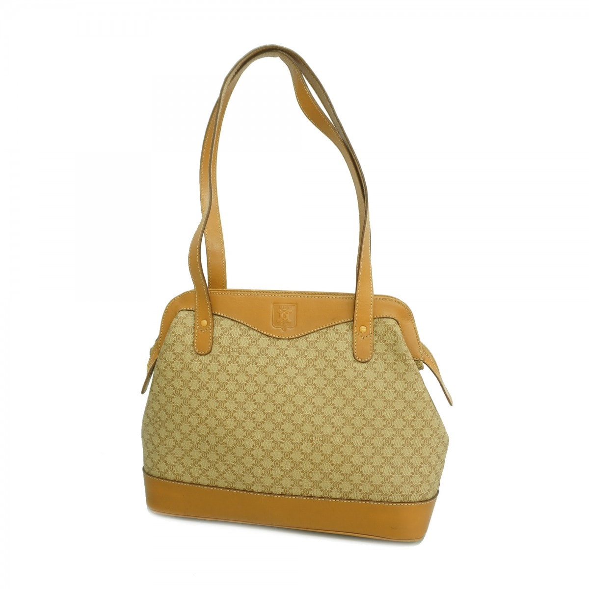 ★最終価格【6cb1607-k】セリーヌ トートバッグ マカダム PVC ベージュ ゴールド金具【中古】レディース