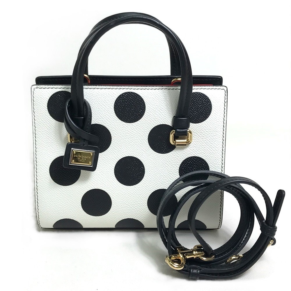 ドルチェアンドガッバーナ DOLCE&GABBANA 2WAYバッグ ドット柄 カバン ミニ ショルダーバッグ バッグ ハンドバッグ ハンドバッグ レザー ホワイト×ブラック×レッド 新品同様