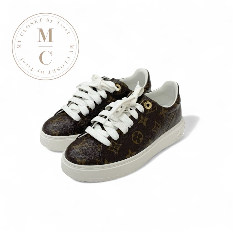 ルイヴィトン LOUIS VUITTON タイムアウトライン モノグラム スニーカー 靴 シューズ レザー ブラウン ロゴ