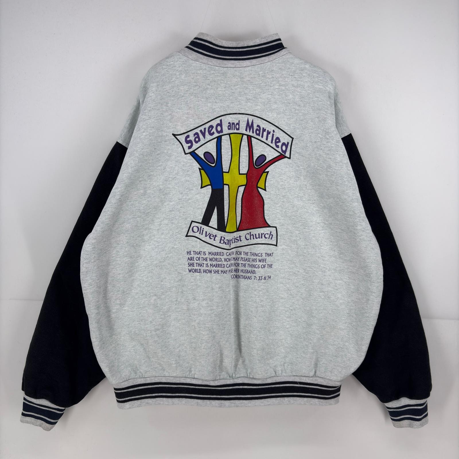古着 90's/90年代 フルーツオブザルーム FRUIT OF THE LOOM USA製 ジャケット バックプリント スウェット スタジャン 2XL  グレー メンズ