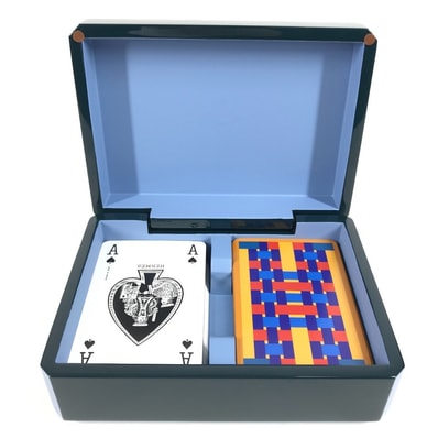 エルメス HERMES ファセットポーカーHティサージュ H401148M インテリア ボックス BOX カードゲーム トランプ ゲーム ポーカー 雑貨 ラッカー ブルー・グラン・フォン ブルー 美品