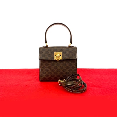 CELINE セリーヌ マカダム 柄 ロゴ リング 金具 レザー PVC ショルダーバッグ ブラウン
492-2