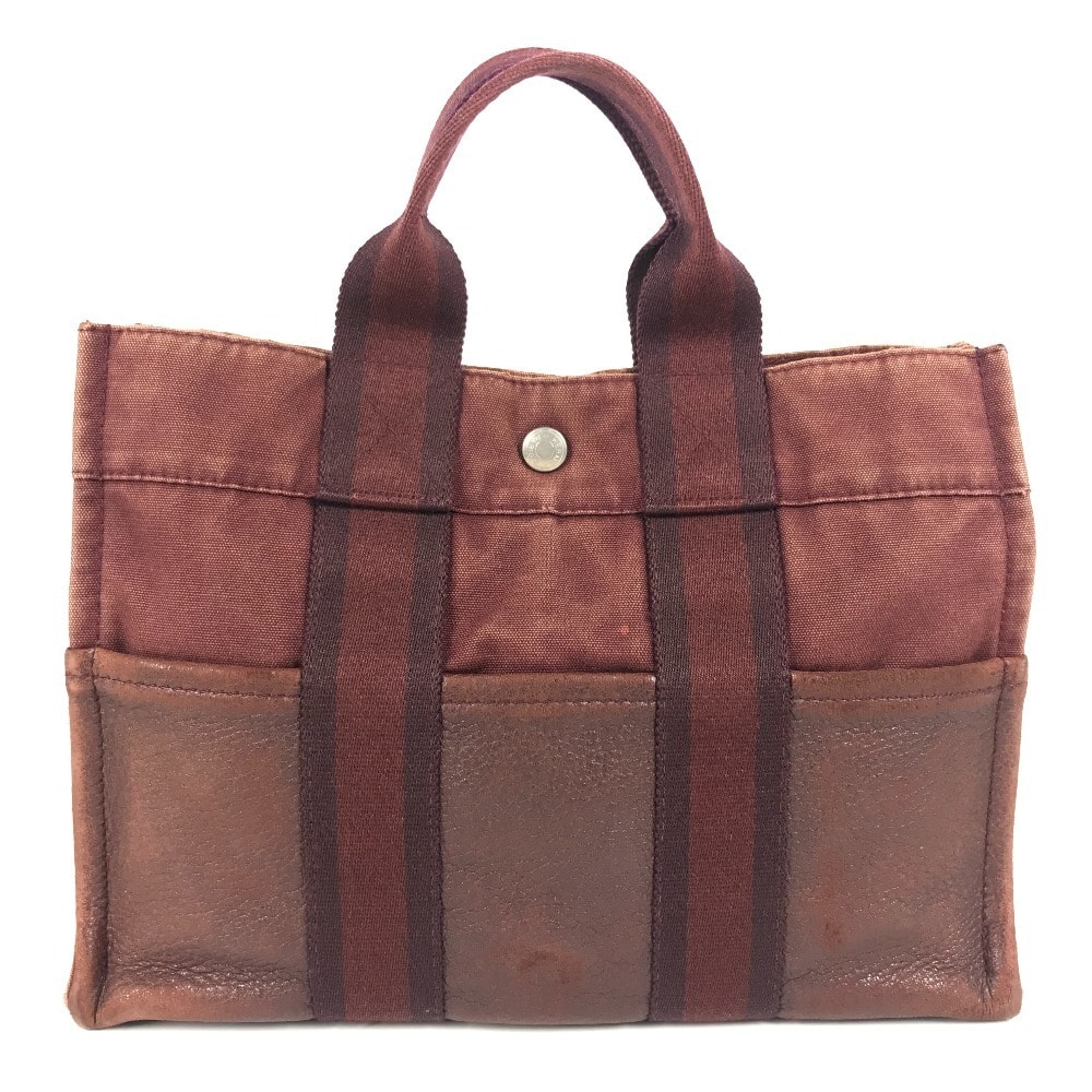 エルメス HERMES フールトゥPM フールトゥ PM ハーフレザー 革 カバン トートバッグ ハンドバッグ レザー/キャンバス ワインレッド