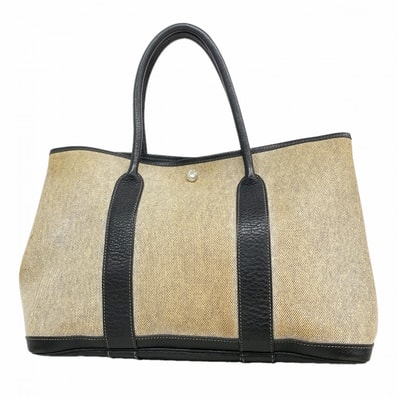 【6gc3085-h】エルメス トートバッグ ガーデンパーティPM トワルアッシュ ブラック シルバー金具 □F刻印【中古】レディース