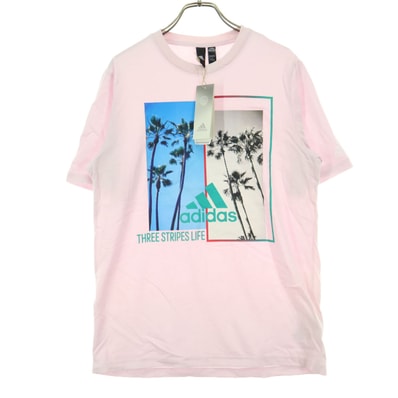 未使用 adidas アディダス コットン フロントプリント 半袖 Tシャツ S ライトピンク