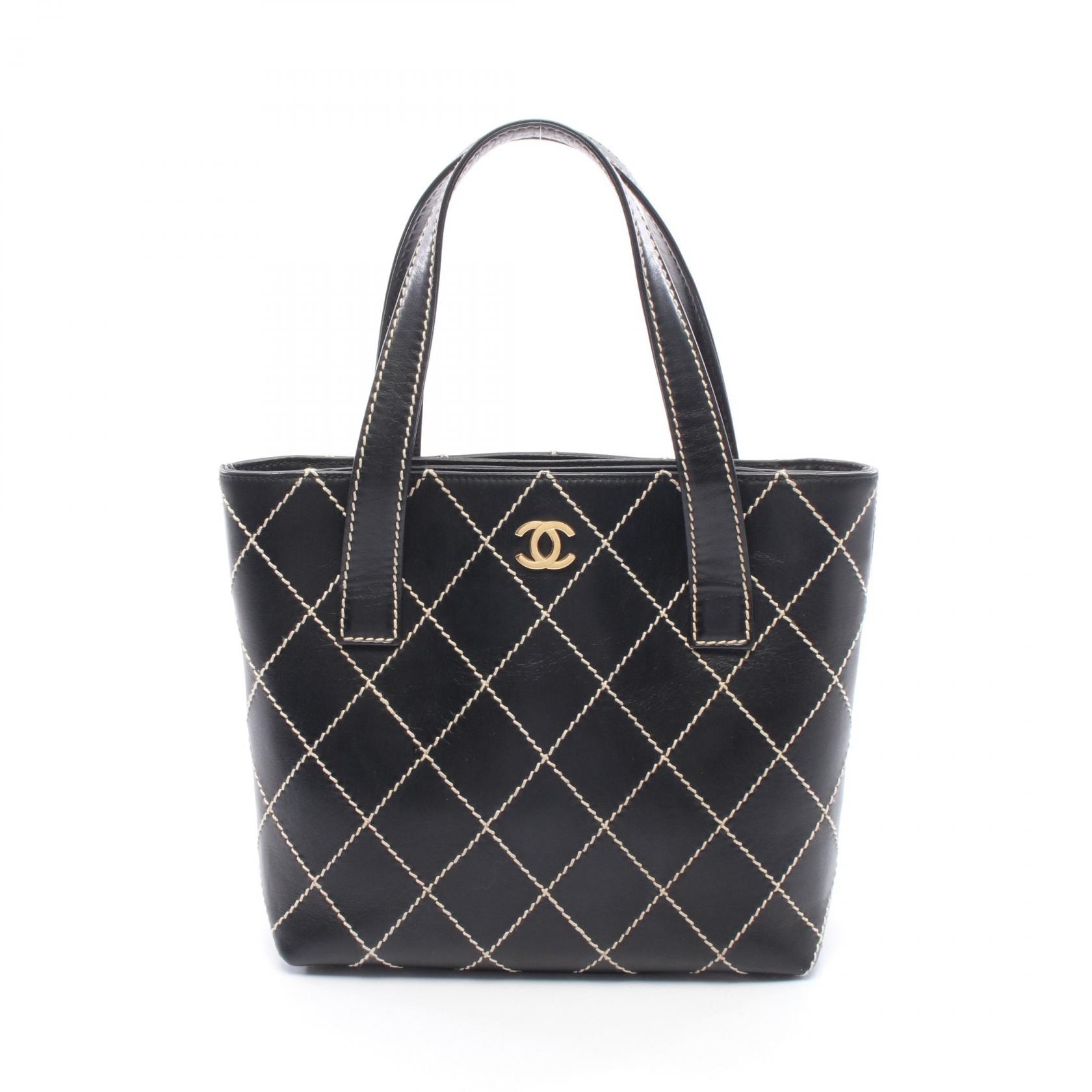 シャネル CHANEL ワイルドステッチ トートバッグ バッグ レザー レディース ブラック系 【中古】