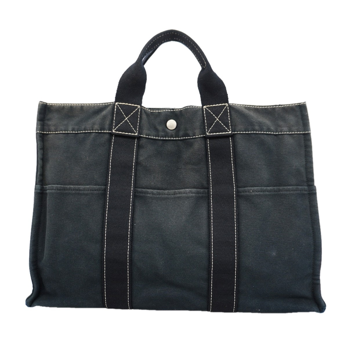 【6gd4881】エルメス トートバッグ ドーヴィルMM キャンバス ブラック シルバー金具【中古】レディース