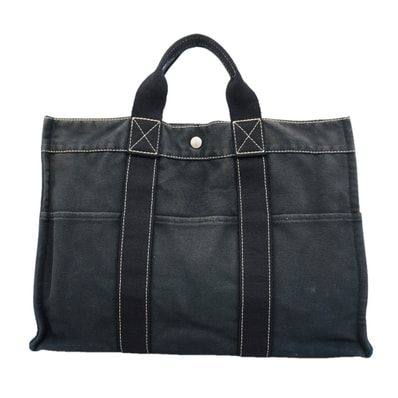 【6gd4881】エルメス トートバッグ ドーヴィルMM キャンバス ブラック シルバー金具【中古】レディース