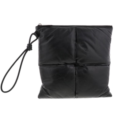 【再値下げ】 BOTTEGAVENETA ボッテガヴェネタ マキシ イントレチャート ポーチ セカンドバッグ 630349 レザー ブラック ユニセックス【中古】