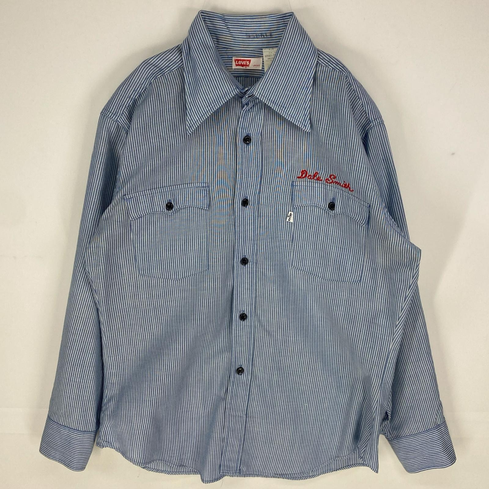 古着 70's/70年代 ヴィンテージ リーバイス Levi's USA製 長袖シャツ ウエスタン チェーンステッチ L ブルー系 ストライプ メンズ