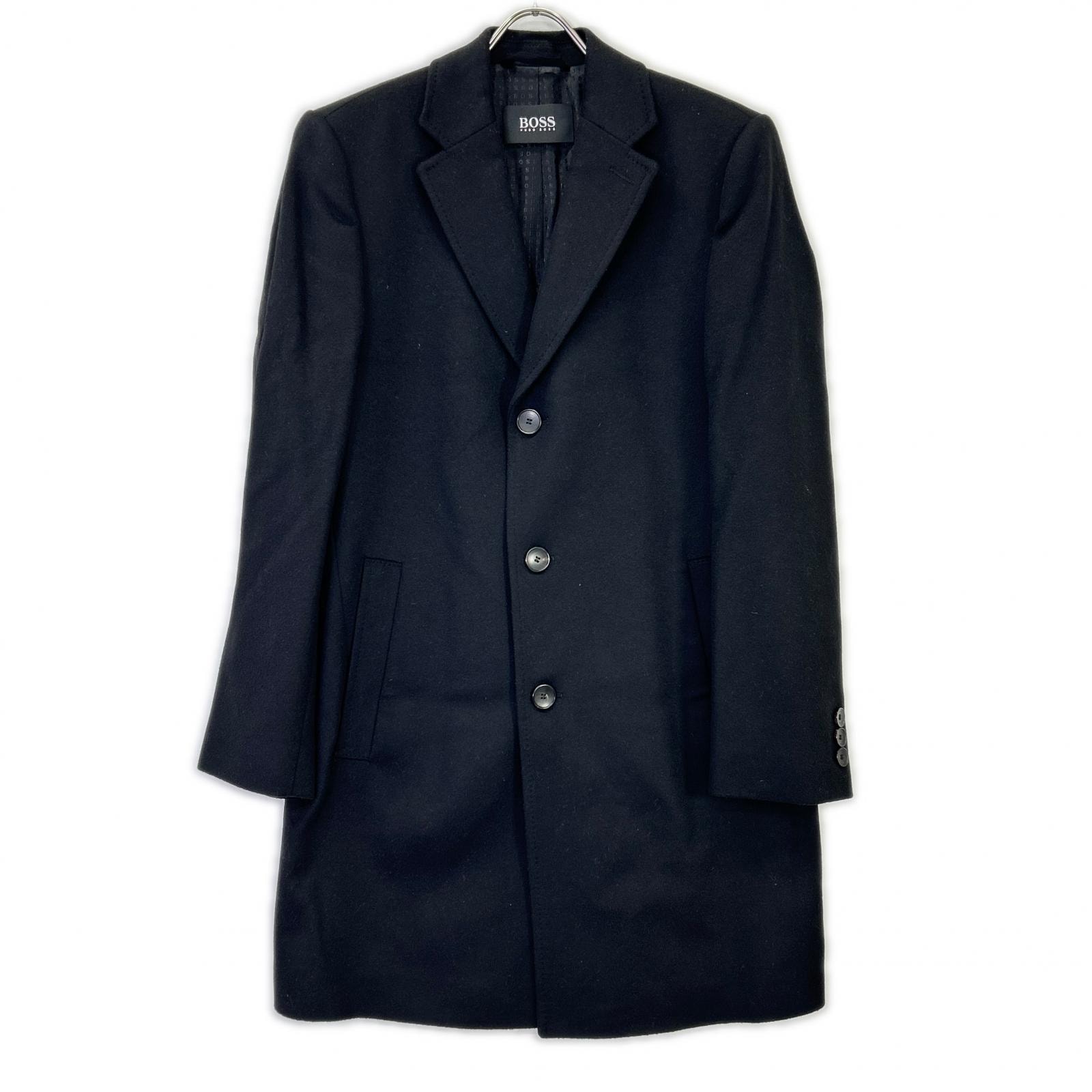 ヒューゴボス 10237369 ブラック ウールカシミヤ チェスターコート 48