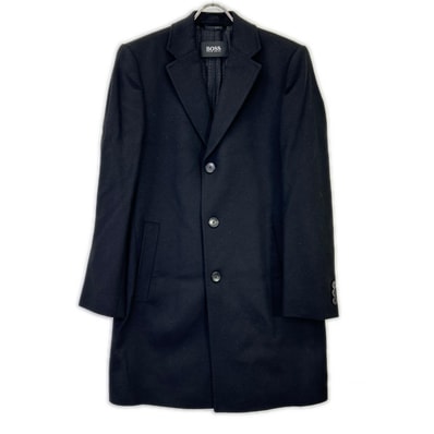 ヒューゴボス 10237369 ブラック ウールカシミヤ チェスターコート 48