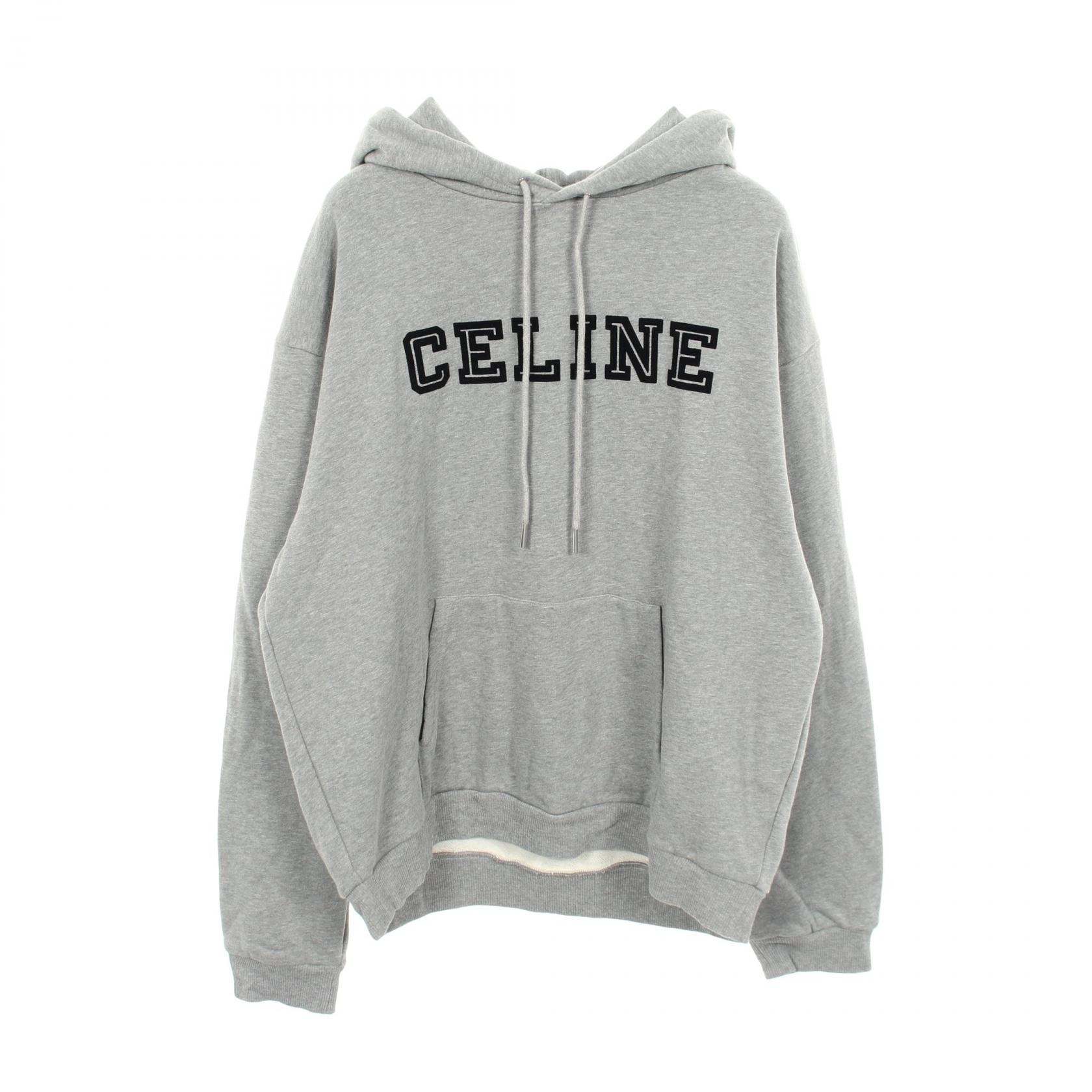 セリーヌ CELINE フロッキーロゴ パーカー 衣料品 トップス コットン メンズ グレー系 【中古】