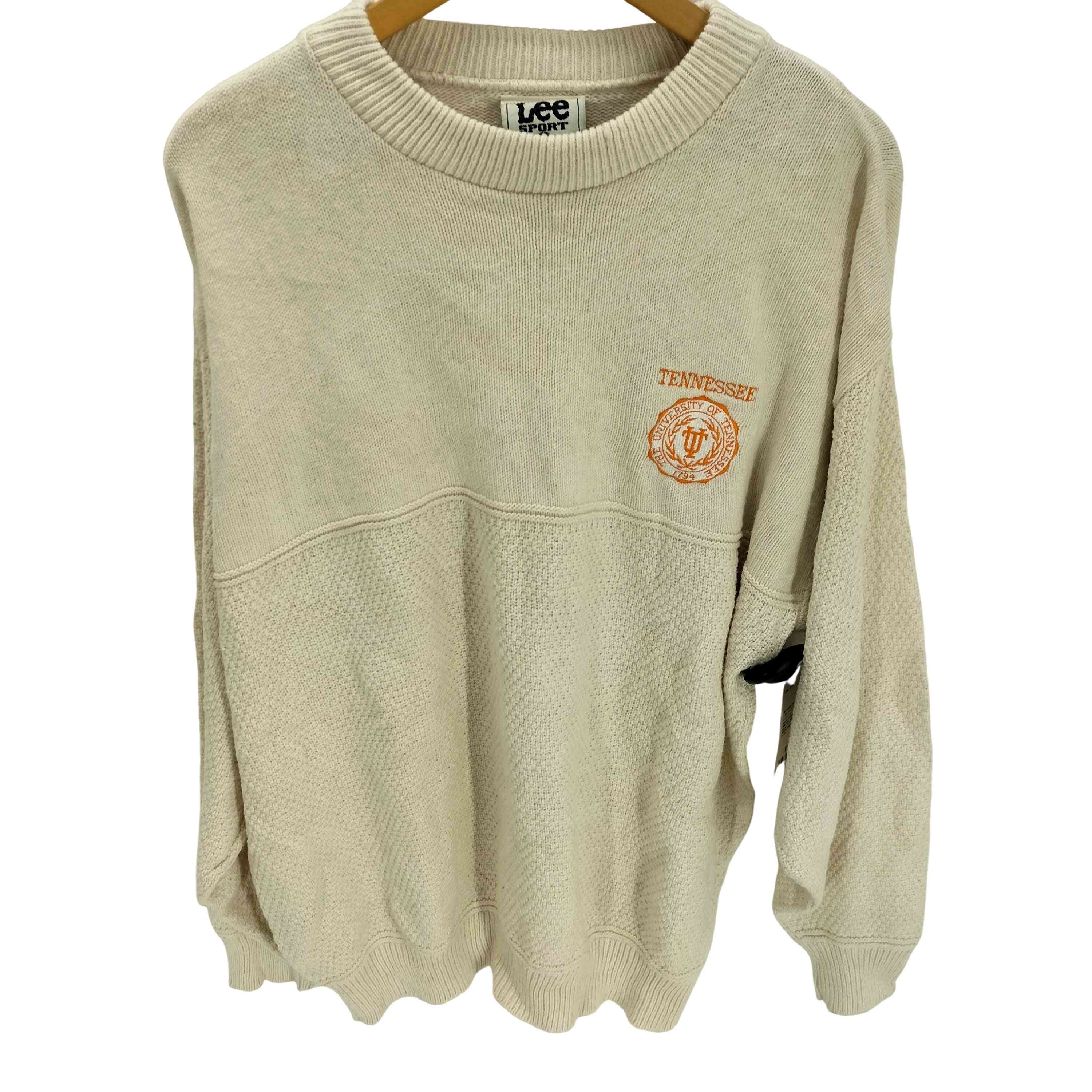 90S SPORT USA製 TENNESSEE UNIVERSITY エンブレム ロゴ 刺繍 鍵編み 切替 コットン ニット セーター【1138843983378】