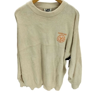 90S SPORT USA製 TENNESSEE UNIVERSITY エンブレム ロゴ 刺繍 鍵編み 切替 コットン ニット セーター【1138843983378】