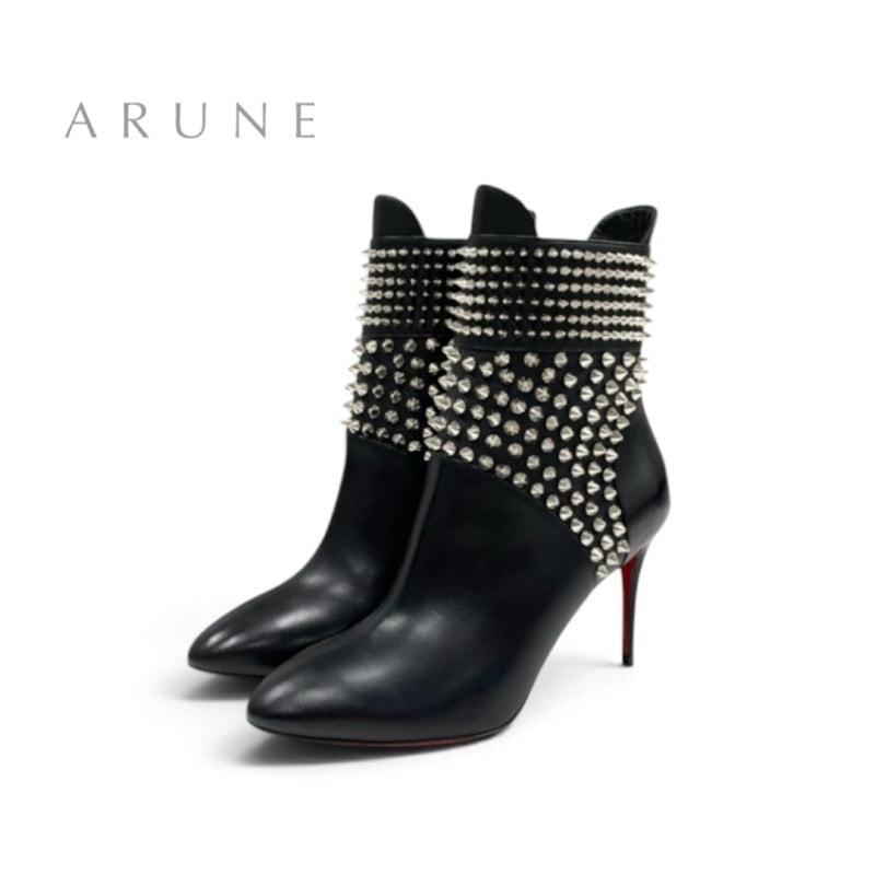 クリスチャンルブタン Christian Louboutin HONGROISE 85 ブーツ ショートブーツ 靴 シューズ レザー ブラック 黒 シルバー 未使用 スパイク スタッズ