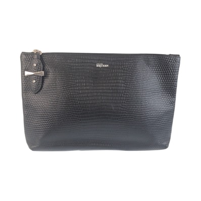美品 Alexander McQueen アレキサンダーマックイーン 型押し ブラック 黒 シルバー金具 レザー クラッチバッグ セカンドバッグ 603611 【中古】