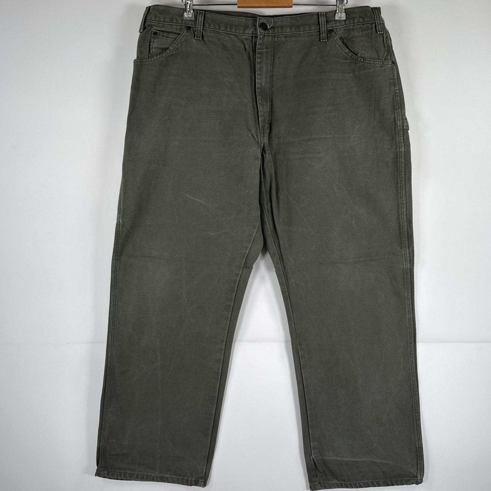古着 ディッキーズ Dickies ワークパンツ ダック ペインターパンツ 作業着 ワンポイント ロゴ ストレート 大きいサイズ  カーキ メンズ