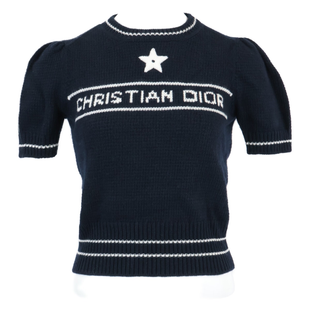クリスチャンディオール 【国内正規】224S09AM308 ロゴ入り カシミヤxウール 半袖ニットセーター/ I:38