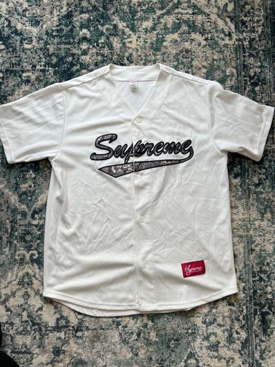 Supreme Snake Script Logo Baseball Jersey "White"