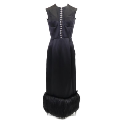 グッチ 【新品同様/国内正規】691483 シルク/ファー切替 バックスリット ノースリーブドレス/ 38