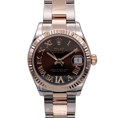 ROLEX ロレックス デイトジャスト 31 VI ダイヤ PG/SS チョコ 自動巻き 腕時計 278271 ステンレススチール ピンクゴールド シルバー 自動巻き ボーイズ【中古】