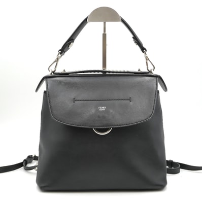 FENDI(フェンディ)バイ ザ ウェイ BY THE WAY 2WAY バックパック リュック ハンドバッグ ブラック レザー チェーン シルバー金具 8BZ042 レディース【中古】