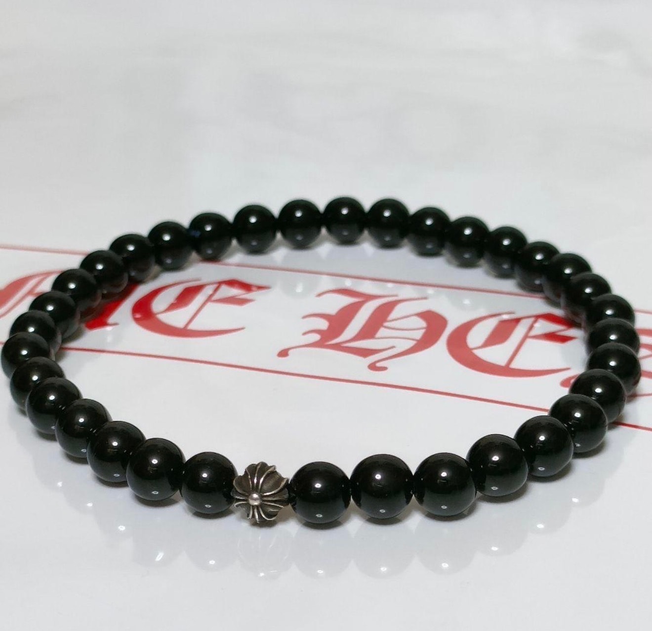 Chrome Hearts ブラックオニキスブレスレット　６mm B (目立った傷や汚れなし)】クロムハーツ 6mm ビーズブレスレット