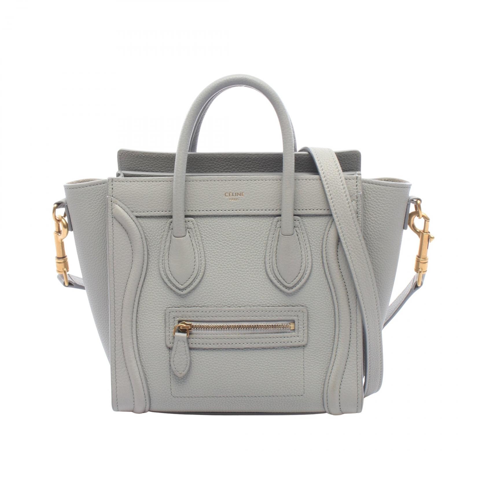 セリーヌ CELINE ラゲージ ナノショッパー 2WAY ハンドバッグ バッグ レザー レディース グレー系 【中古】