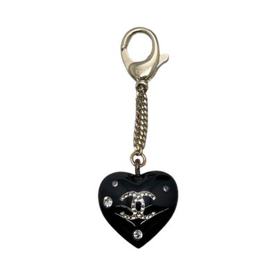 シャネル キーホルダー ハートチャーム ココマーク ストーン ブラック 2022AW CHANEL