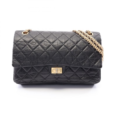 シャネル CHANEL 2.55 マトラッセ Wフラップ ショルダーバッグ バッグ レザー レディース ブラック系 【中古】