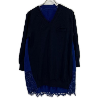 サカイ 13-01900 ネイビー×ブルー レース ドッキング ニット 1