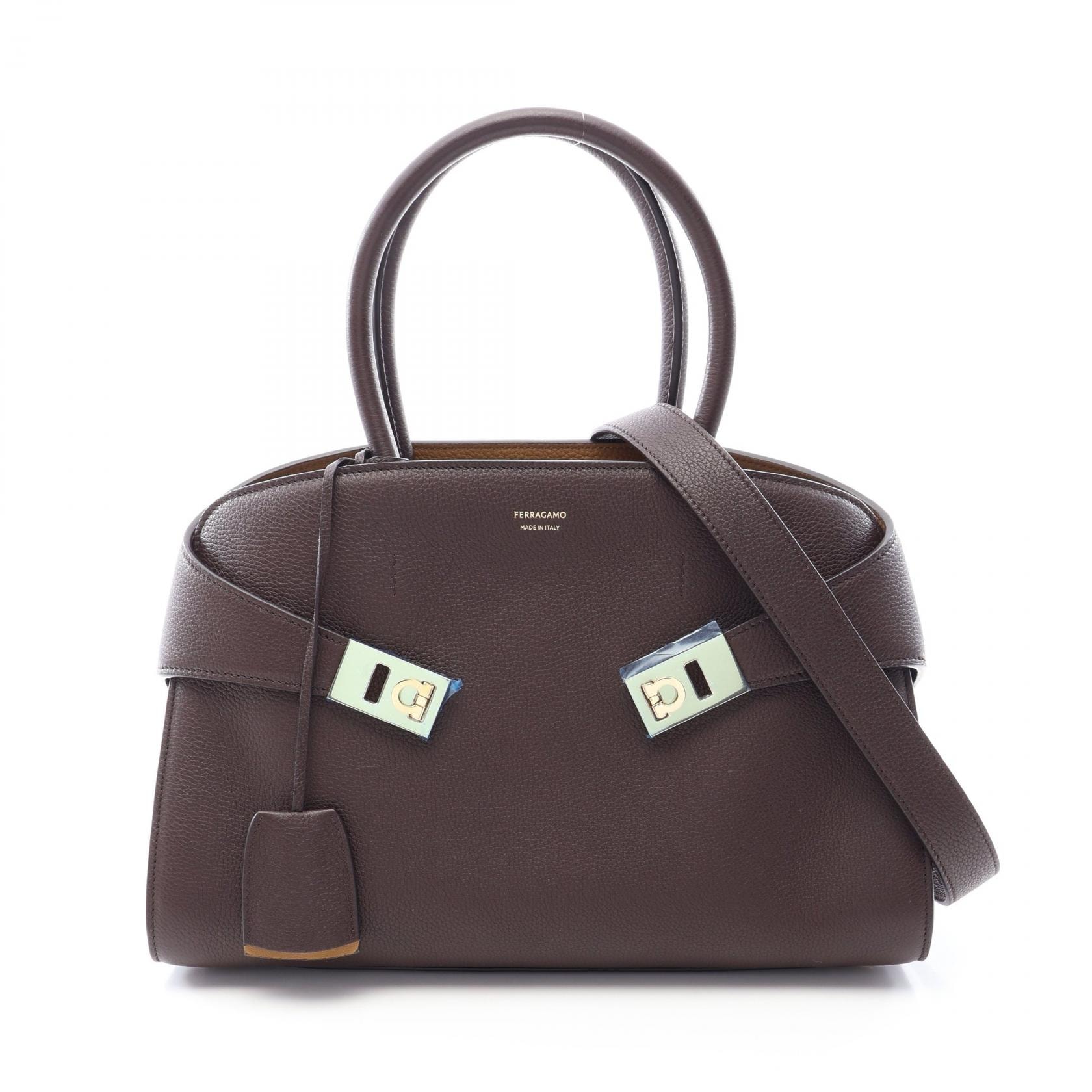 サルヴァトーレフェラガモ Salvatore Ferragamo Hug バイカラー 2WAY ハンドバッグ バッグ レザー レディース ブラウン系 777524 【新品】