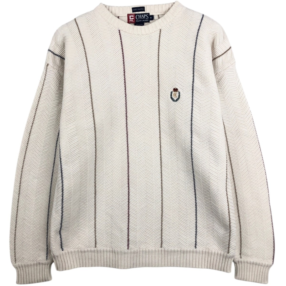 古着 ラルフローレン Ralph Lauren CHAPS チャップス ストライプ柄 マルチストライプ ヘリンボーン コットンニットセーター メンズM相当/eaa678760