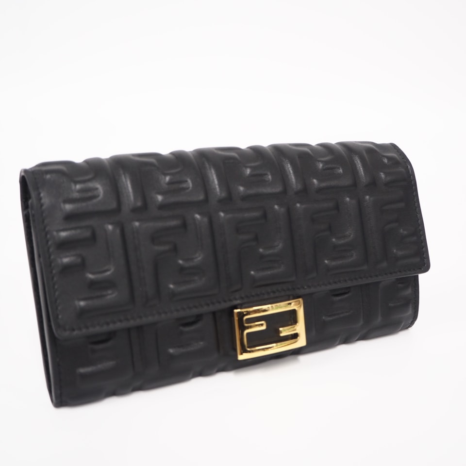 未使用 FENDI フェンディ レザー バゲット コンチネンタルウォレット 8M0251 長財布 ブラック ラムスキン レディース