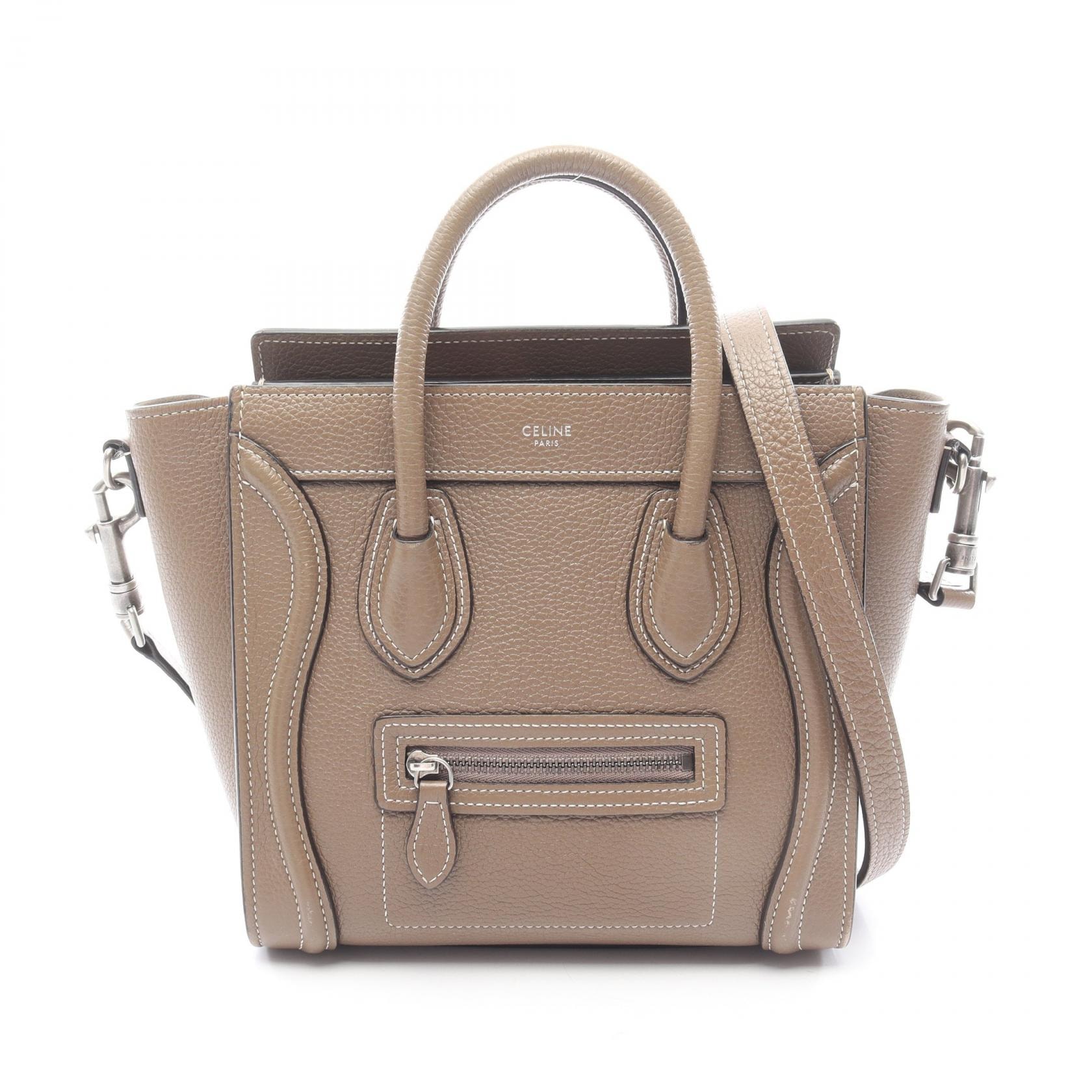 セリーヌ CELINE ラゲージ ナノショッパー 2WAY ハンドバッグ バッグ レザー レディース グレー系 189243 【中古】