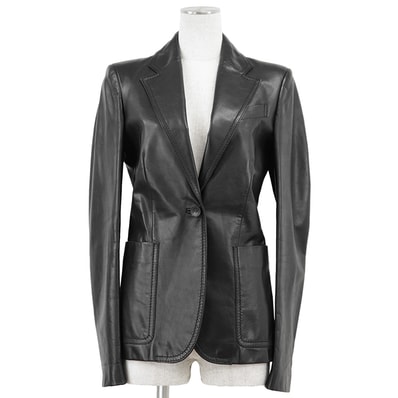 【美品】GUCCI グッチ ヴィンテージレザーテーラードジャケット サイズ 38 レディース トムフォード期 1B ノッチドラペル センターベント アウター ブラック 黒 イタリア製
