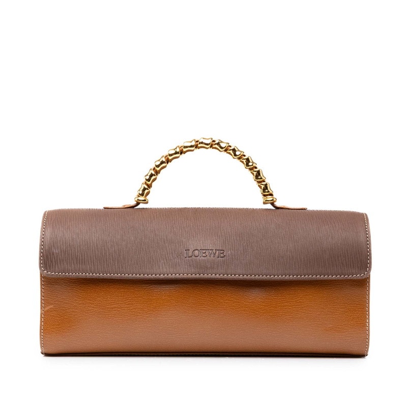 ロエベ ベラスケス ツイストハンドル ハンドバッグ ブラウン レザー レディース LOEWE 中古