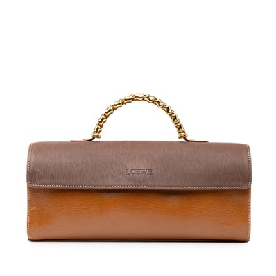 ロエベ ベラスケス ツイストハンドル ハンドバッグ ブラウン レザー レディース LOEWE 中古