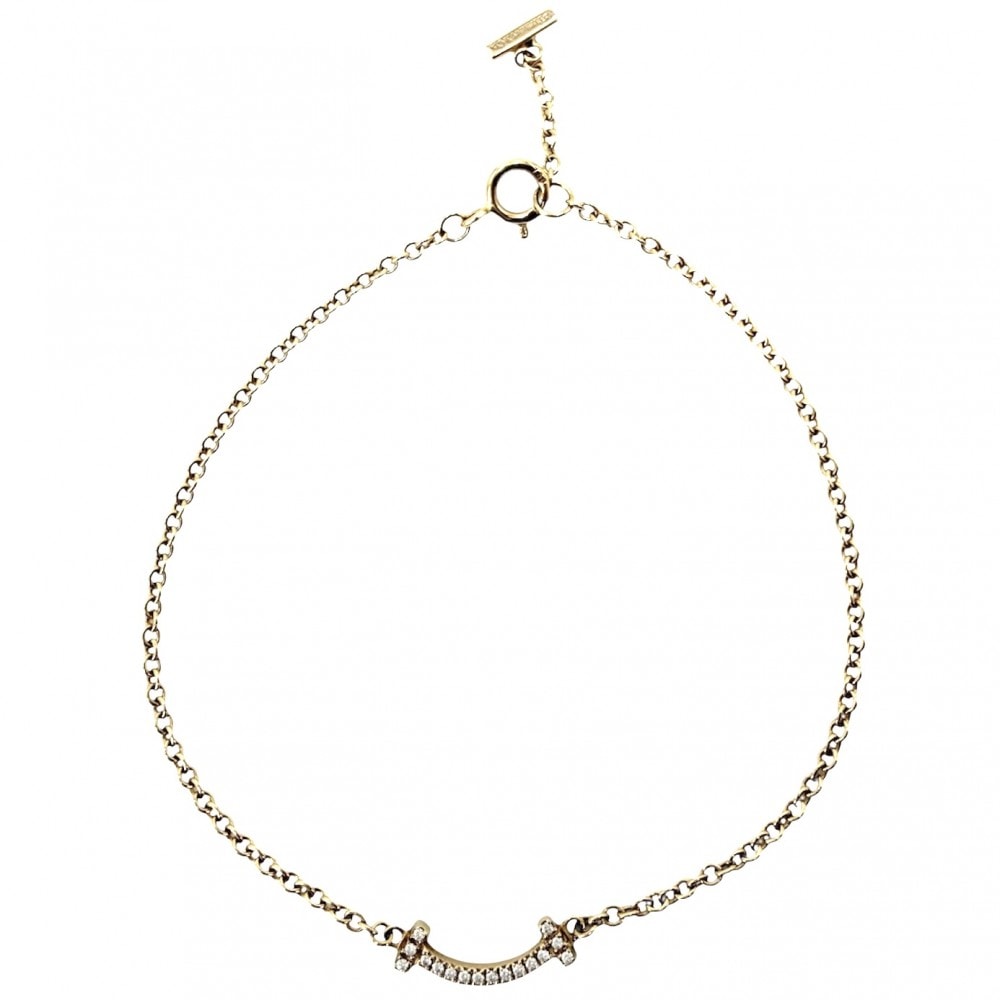 TIFFANY&Co. ティファニー ブレスレット ティファニーT Tスマイル ミニ ミディアム アクセサリー ジュエリー 18金PG Au750 K18ピンクゴールド    ダイヤモンド0.04ct レディース 約1.8g【中古品】