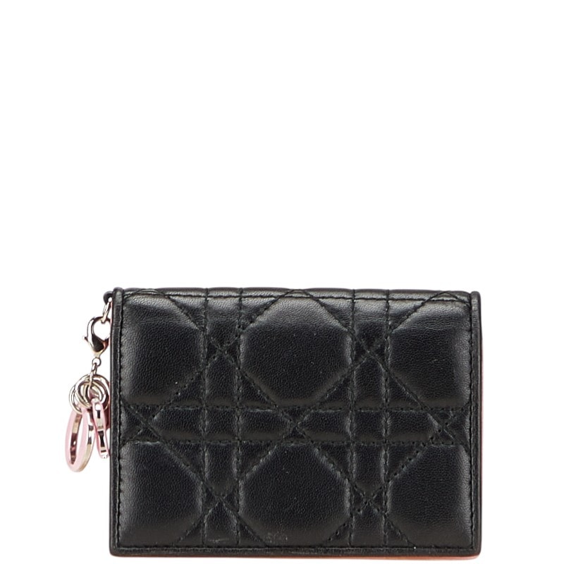 ディオール カナージュ レディディオール カードケース ブラック ピンク レザー レディース Dior 中古