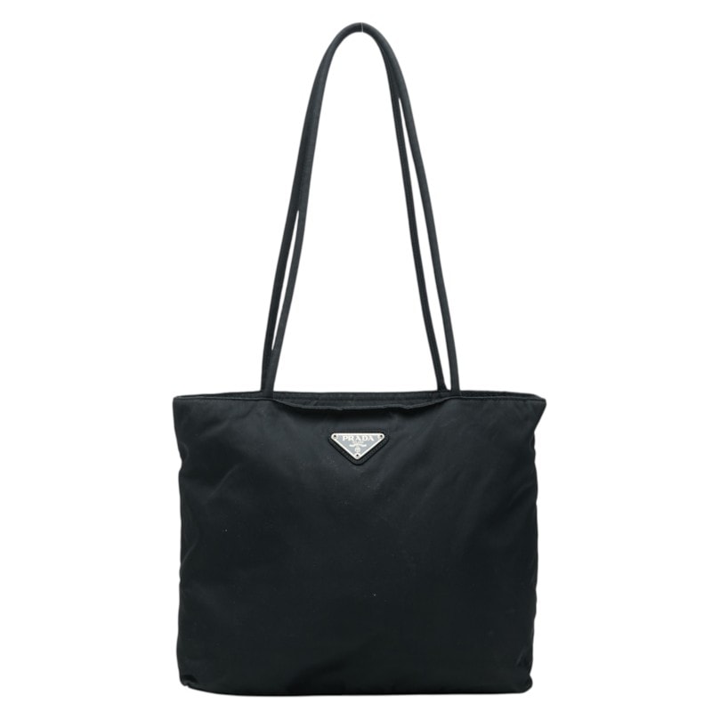 プラダ 三角ロゴプレート トートバッグ ショルダーバッグ ブラック ナイロン レディース PRADA 【中古】
