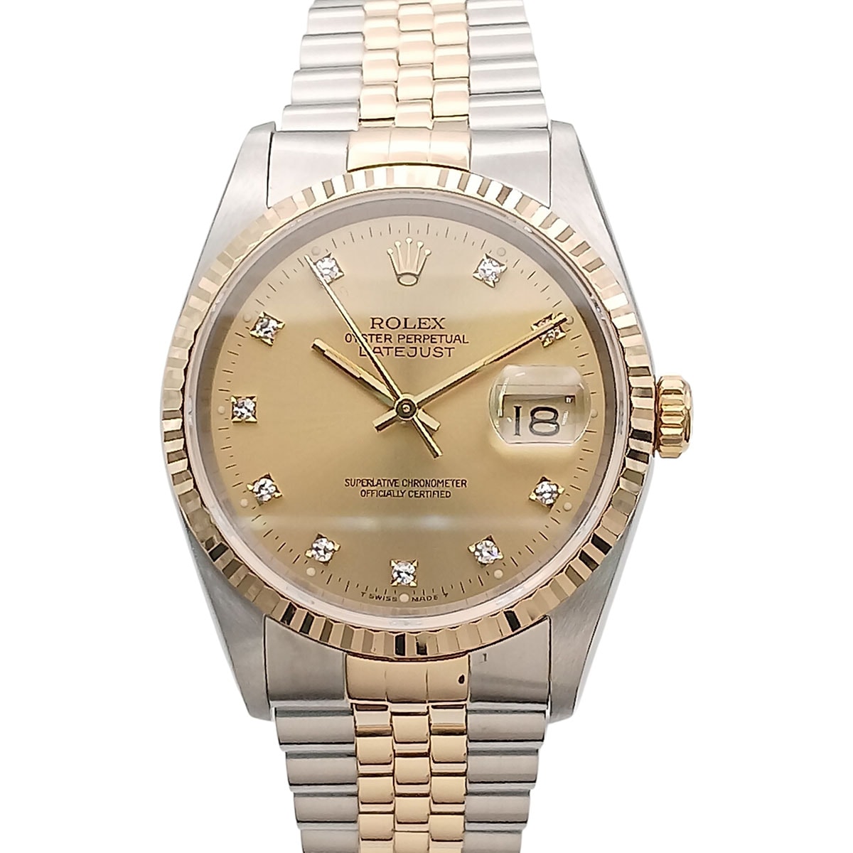 ROLEX ロレックス デイトジャスト 36mm ジュビリーブレス E番 10P ダイヤモンド 腕時計 16233G K18イエローゴールド ステンレススチール ゴールド シルバー 自動巻き メンズ【中古】