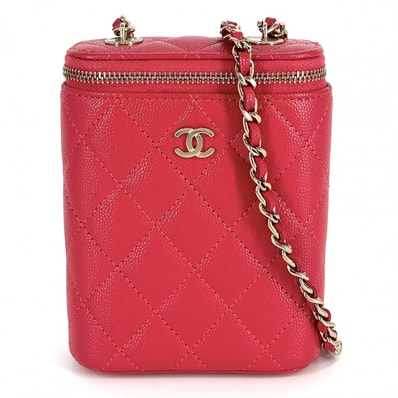 CHANEL シャネル ショルダーバッグ 肩掛け 斜め掛け マトラッセ バニティポーチ チェーンショルダー ミニポシェット ココマーク キャビアスキン レッド系 ゴールド金具 レディース 美品【中古品】