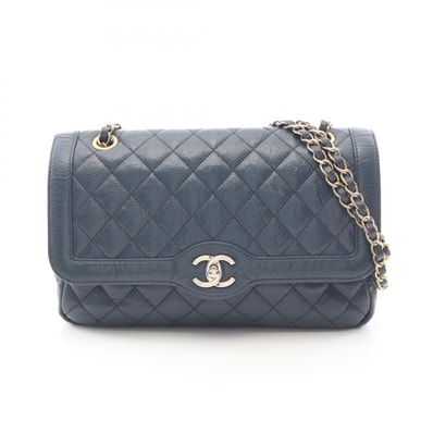 シャネル CHANEL マトラッセ シングルフラップ ショルダーバッグ バッグ キャビアスキン(グレインドカーフ) レディース ネイビー系 【中古】