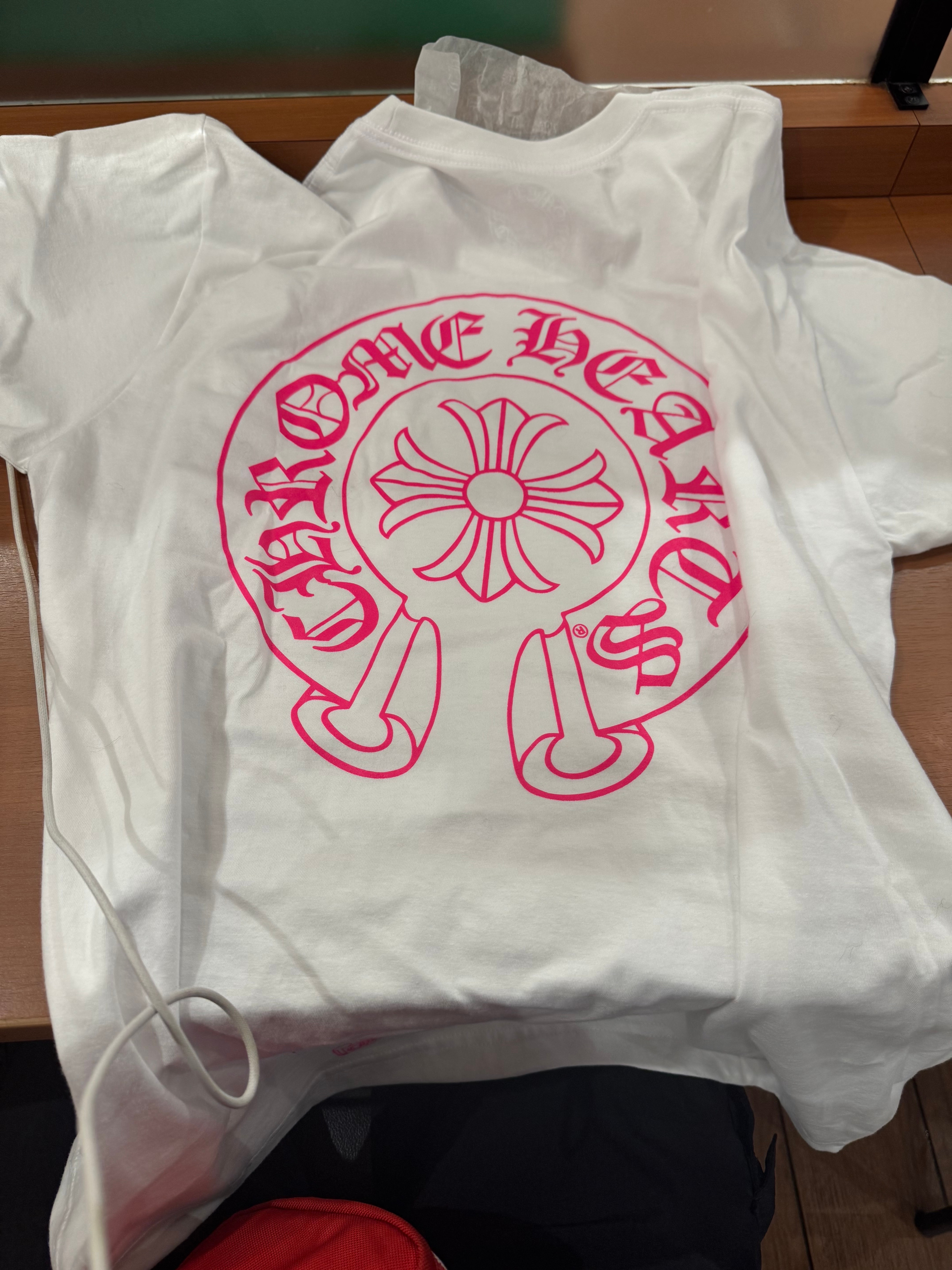 Chrome Hearts Pink Logo Horseshoe S/S Pocket Tee "White"