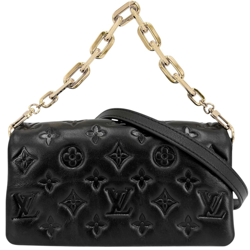 LOUIS VUITTON ルイヴィトン 2WAY ハンドバッグ ショルダーバッグ 肩掛け 斜め掛け モノグラム ポシェットクッサン 小さめ ミニバッグ M83359 ラムレザー ブラック 黒 ゴールド金具 レディース 美品【中古品】