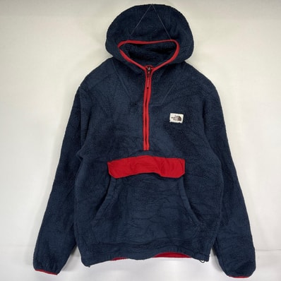 古着 ザ・ノースフェイス THE NORTH FACE パーカー ボアフリース プルオーバー ハーフジップ ワンポイントロゴロゴ S ネイビー メンズ