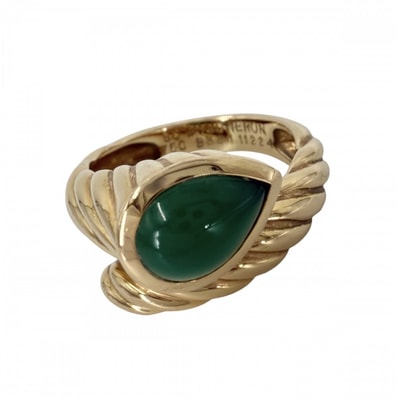 Boucheron ブシュロン 指輪 ツイスト セルパンボエム リング ジュエリー アクセサリー Au750 K18YG K18イエローゴールド グリーンカルセドニー 約9.5号 レディース 約7.2g【中古品】